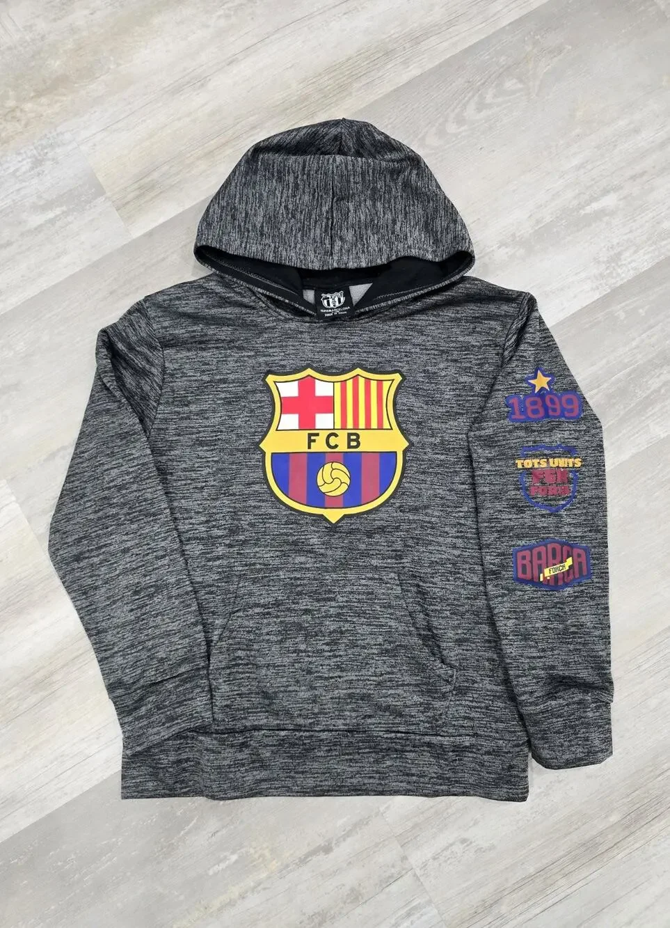 FC Barcelona Youth Large Hoodie HKY Sportswear Gray Space Dye Soccer Pullover